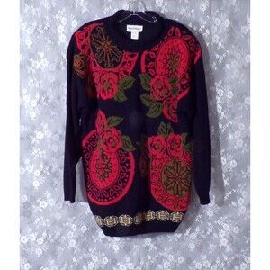 Vintage 80s Sweater 1980s Floral Oversized Boho Hipster Retro Autumn Size Large